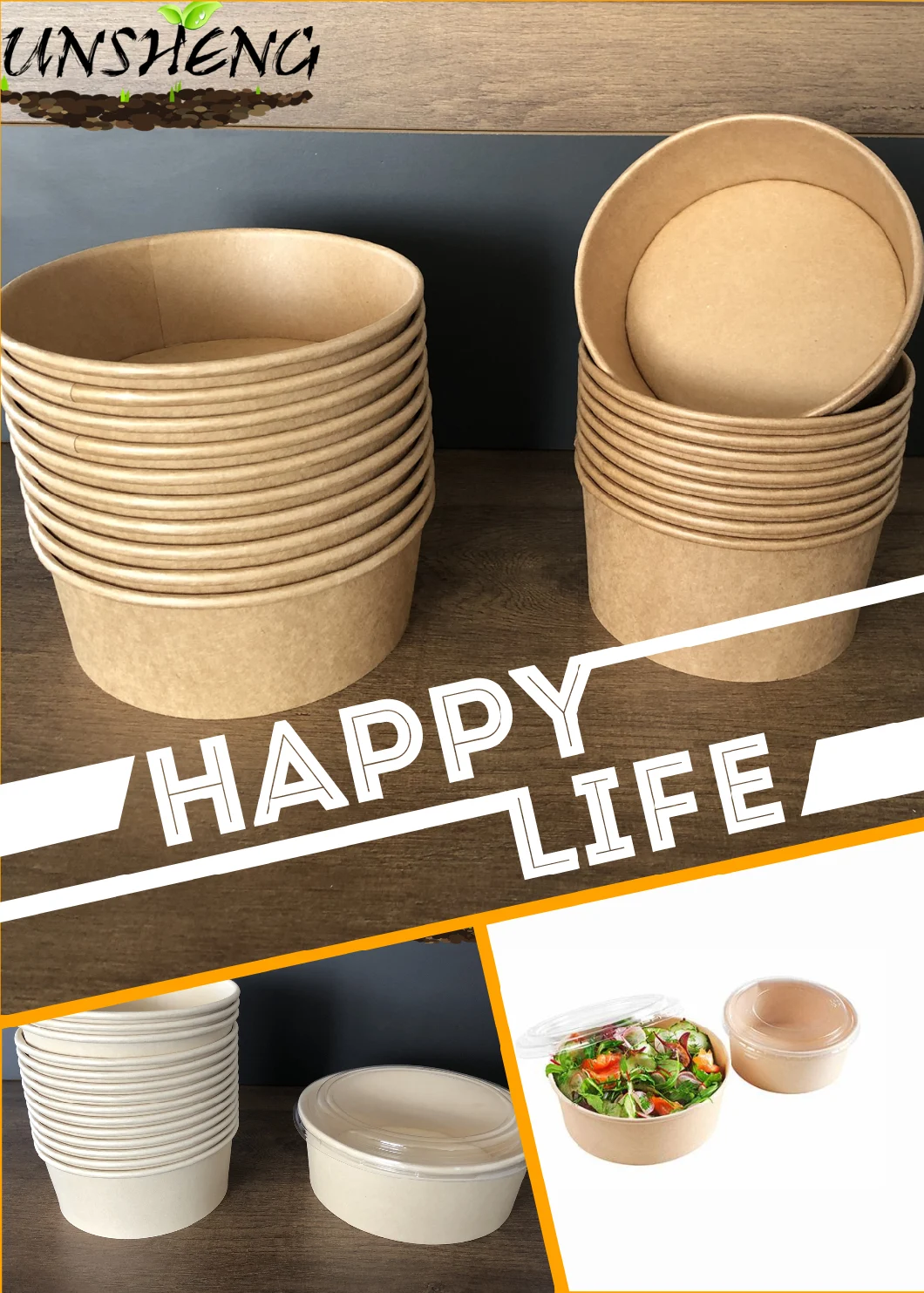 Kraft Bowl/Bamboo Pulp Paper Bowl for Salad, Noodles