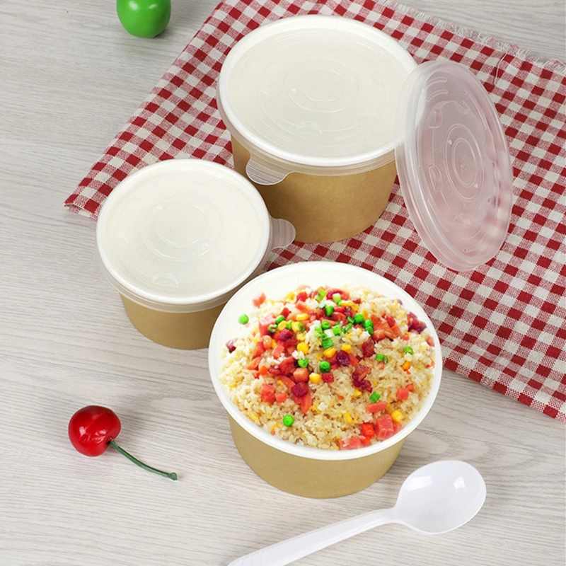 Disposable Food Container Packaging Kraft Paper Cups Noodle Soup Snack Takeaway Cup/Bowl with Lid