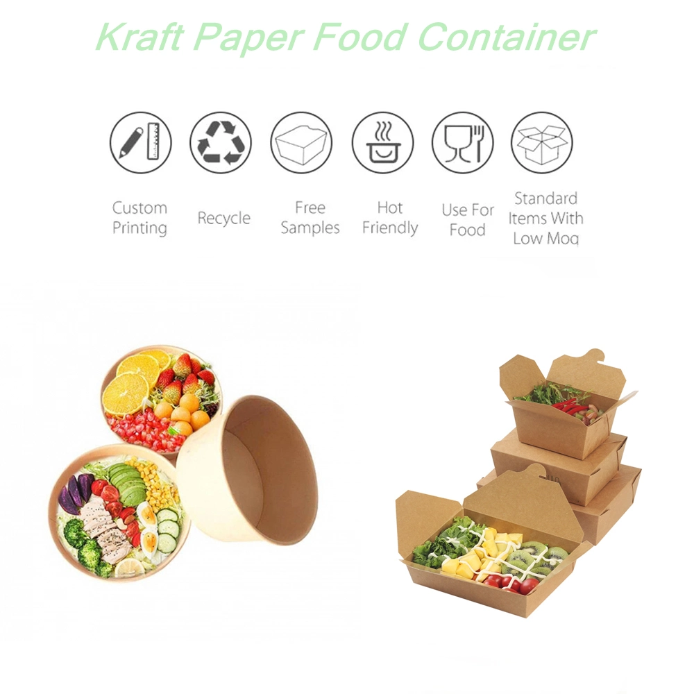 Custom Kraft Paper Salad/Noodle/Soup Bowl with Lid
