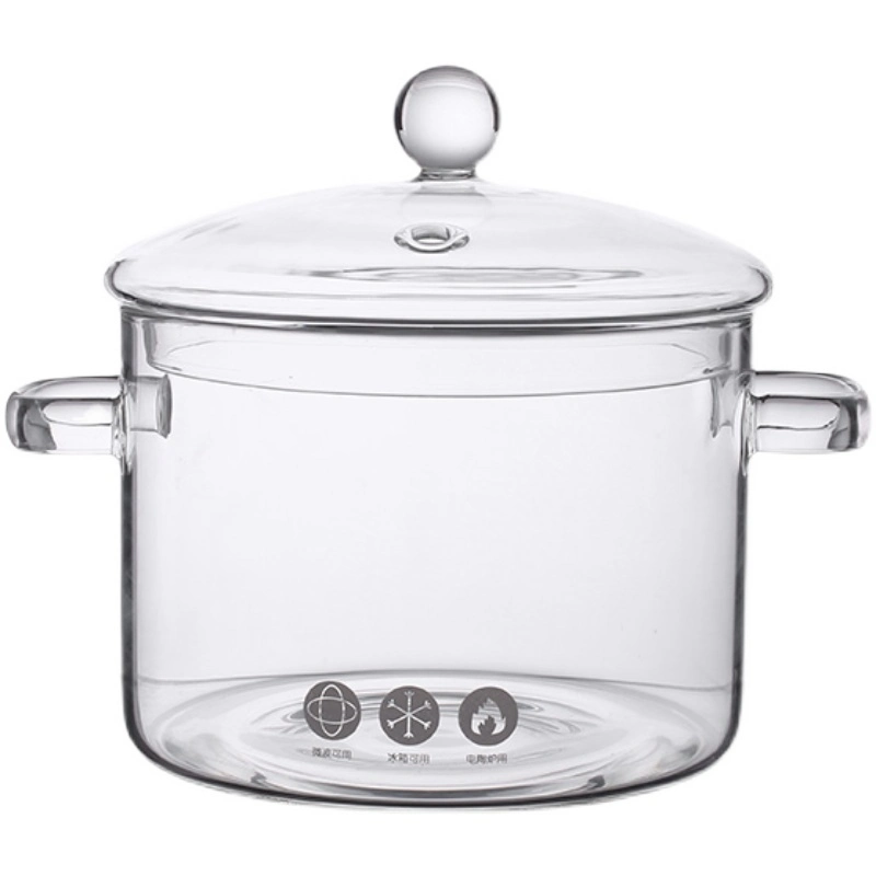 Fire Safe Borosilicate Glass Noodle Soup Cooking Pot with Glass Handle and Cover