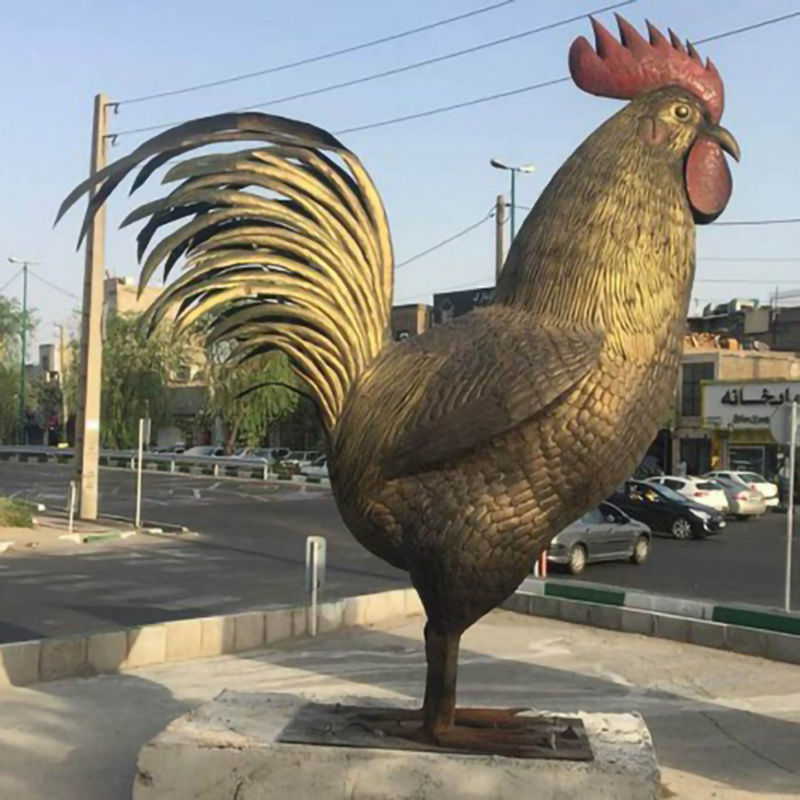 Funny Vivid Bronze Bronze Cock Statue for Street Decoration