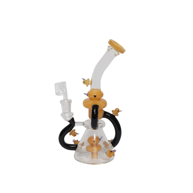 Yellow Duck Unique Perc Glass Smoking Pipe Recycler Glass Water Pipes with Quantz Banger
