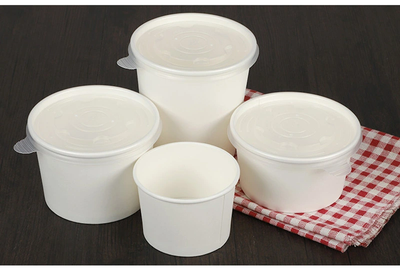 Disposable Food Container Packaging Kraft Paper Cups Noodle Soup Snack Takeaway Cup/Bowl with Lid