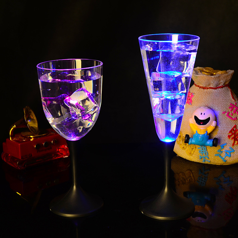 Glow in Dark Water Liquid Induction Light up Luminous Flash Plastic LED Wine Cup Glass Tulip Champagne Flute
