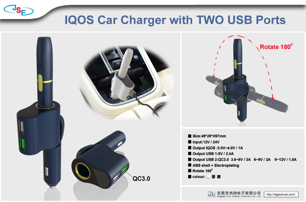 Latest Multifunction Iqos Charger with Dual USB Ports in Car for Smart Phones