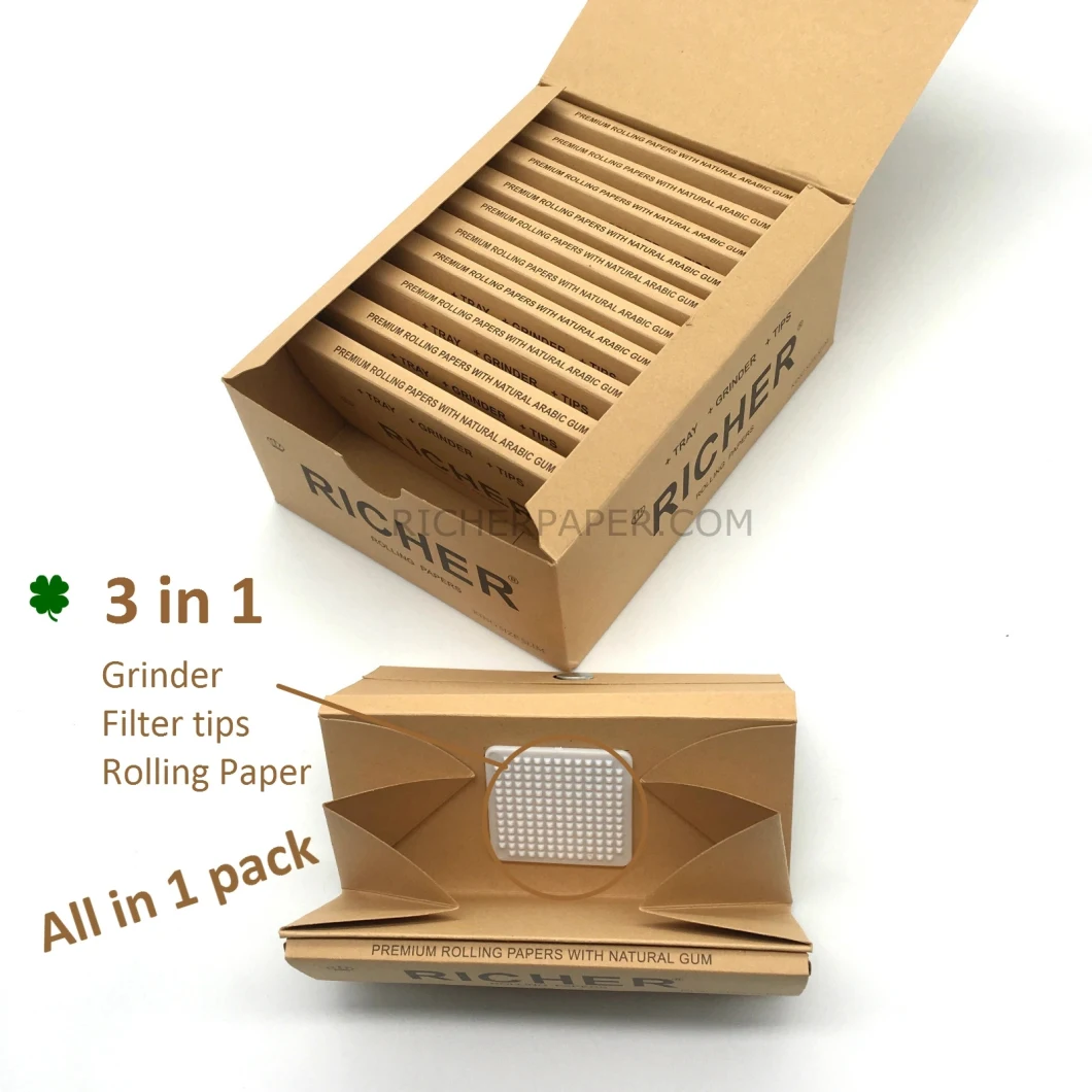 Premium 3 in 1 Unbleached Rolling Paper+Grinder+Tray+Filters