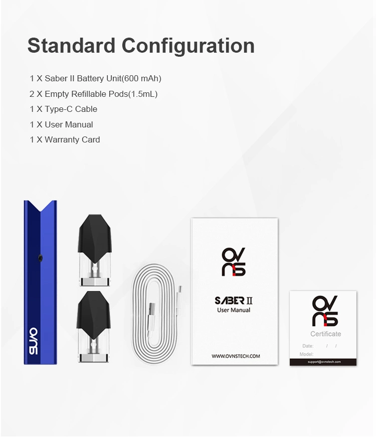 Saber 2 Kit Shenzhen Portable Pod Mod Slim E-Cigarette Vape Liquid Filter Tubes