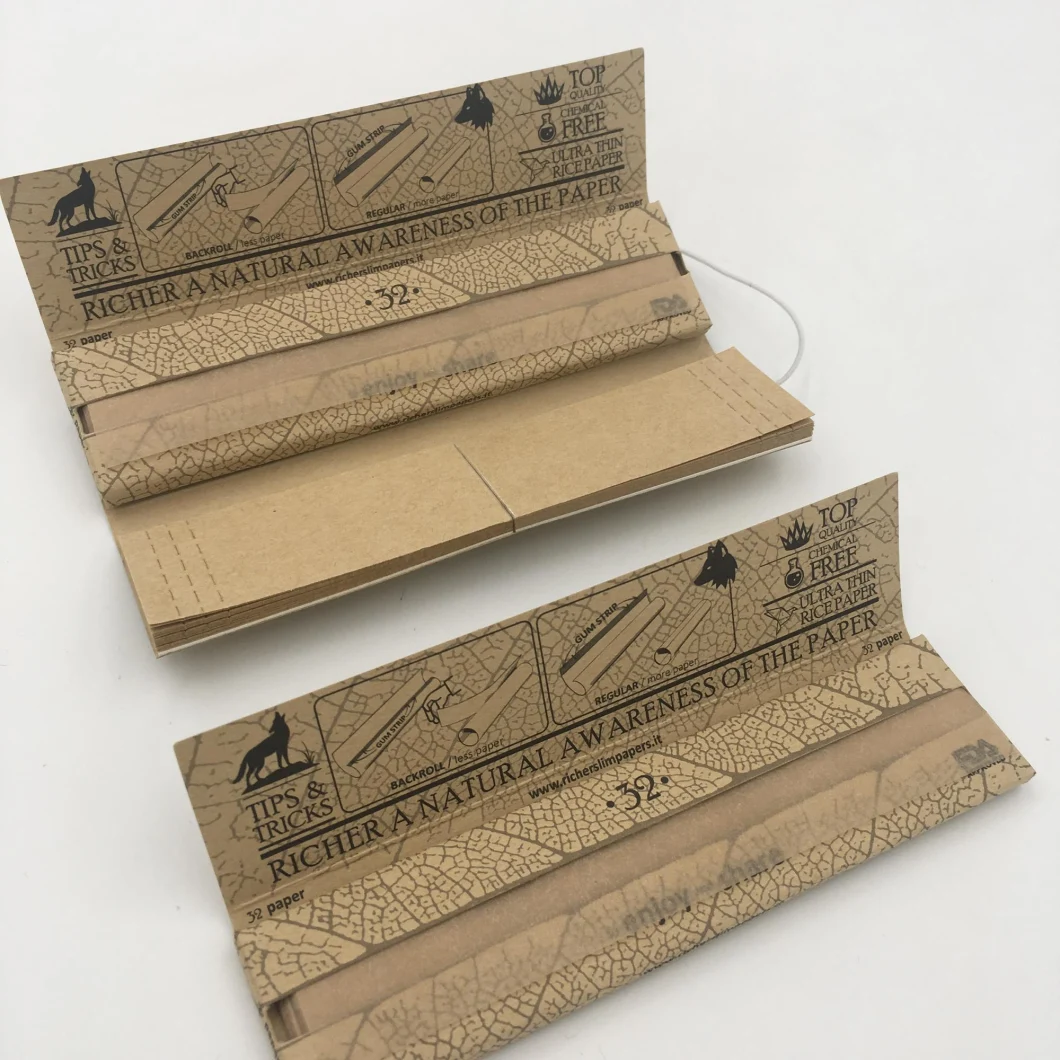 Custom 14GSM Unbleached Hemp Cigarette Rolling Paper with Filter Tips