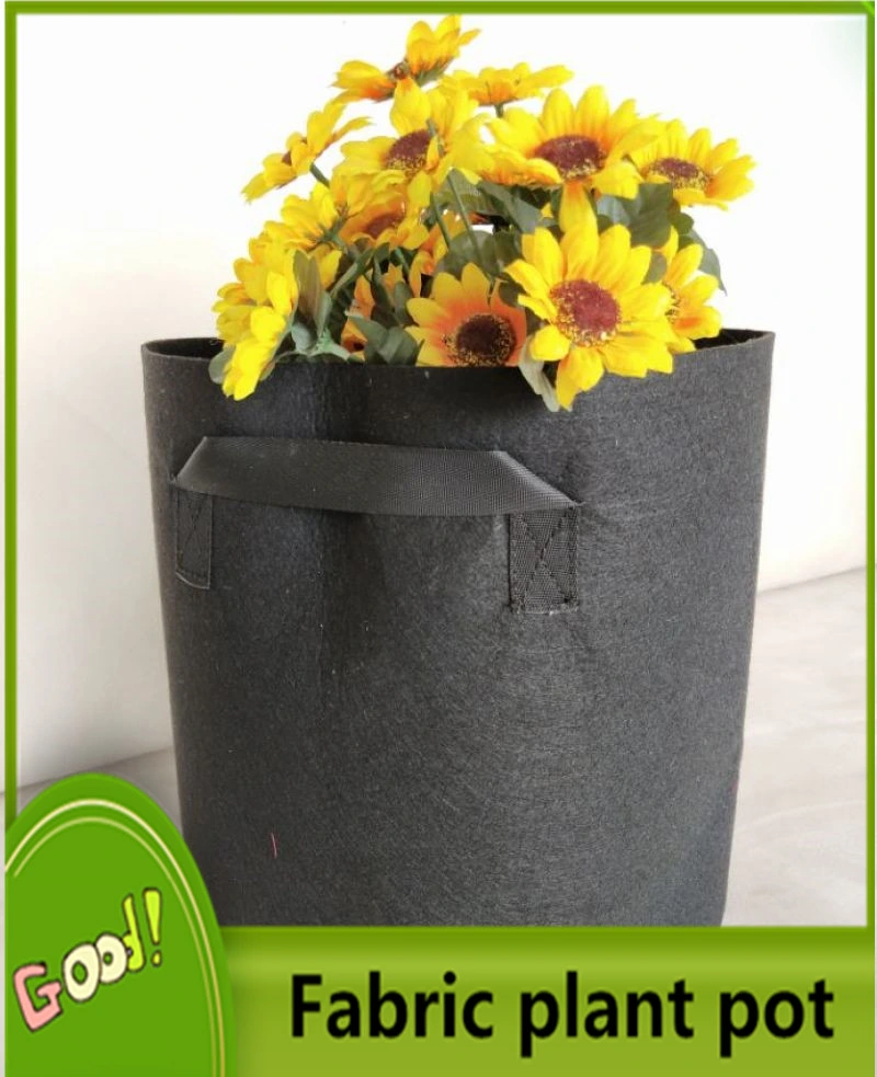 Breathable Fabric Flower Pot Grow Bag PP Flower Pot in Black/Camel with Handles