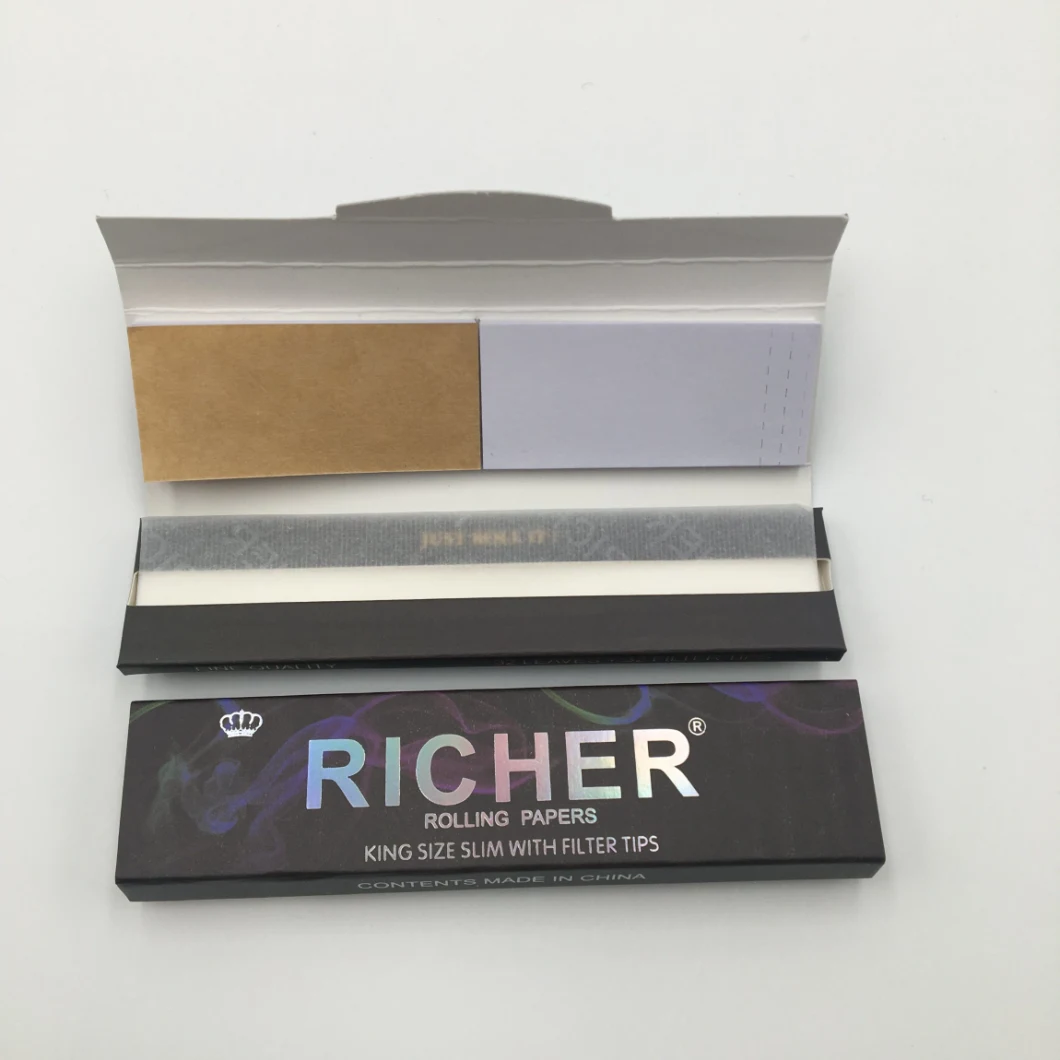 Smoking Rolling Paper with Tip Custom Your Logo Unbleached Brown Paper Wide Type Tobacco Rolling Paper