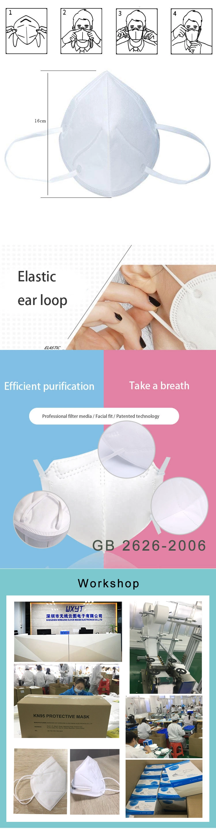 95% Filtered KN95 Disposable Respirator Face Mask