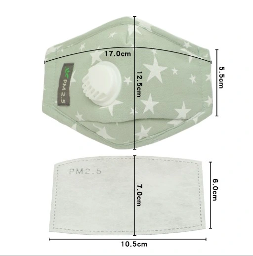 Kids Cotton Face Mask with Breath Valves Pm2.5 Filters Star Washable Mouth Cover