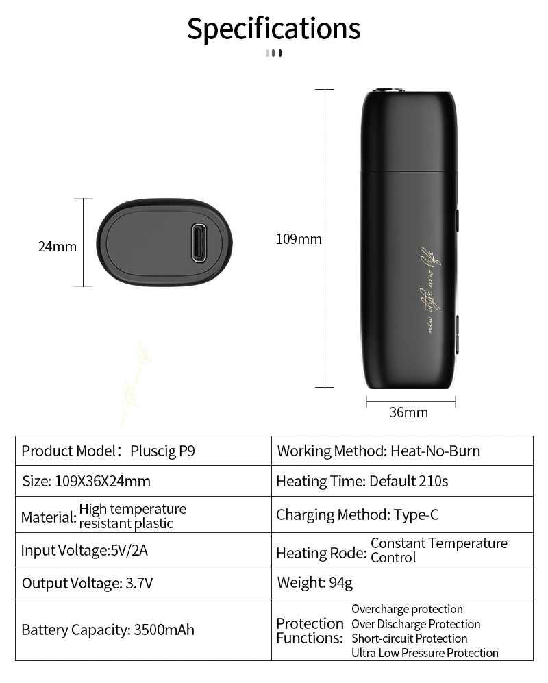 2021 New Model Compatible with Iqos Model Pluscig P9 with 3500 mAh Battery Vape