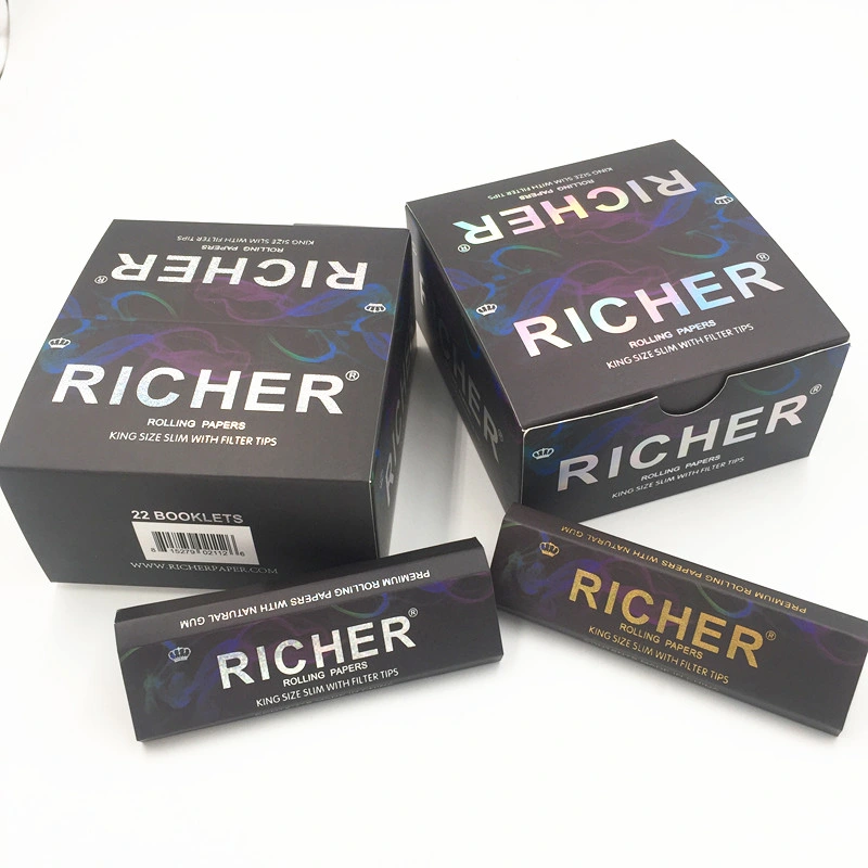 High Quality Golden/Silver Stamping Surface Hemp Cigarette Rolling Paper with Filter Tips
