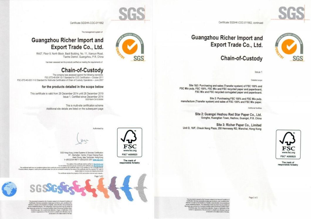 Custom Brand High Quality Cigarette Rolling Papers Fsc. SGS Certificate