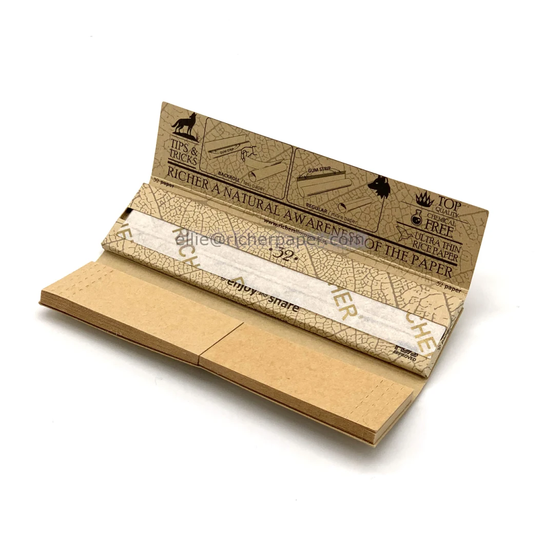 13GSM Brown Unbleached Hemp Cigarette Rolling Paper with Filters