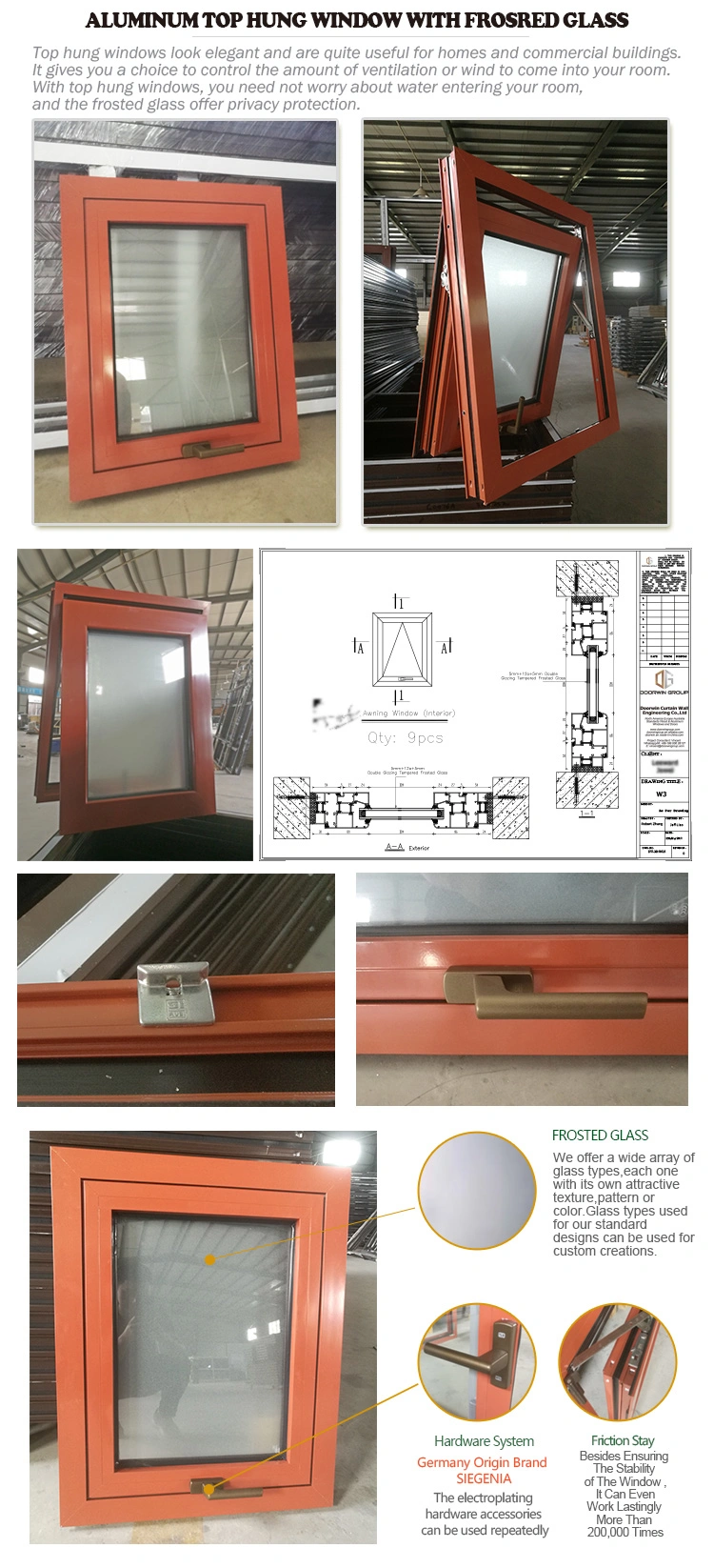 Powder Coating Heat-Insulation Aluminium Casement Window