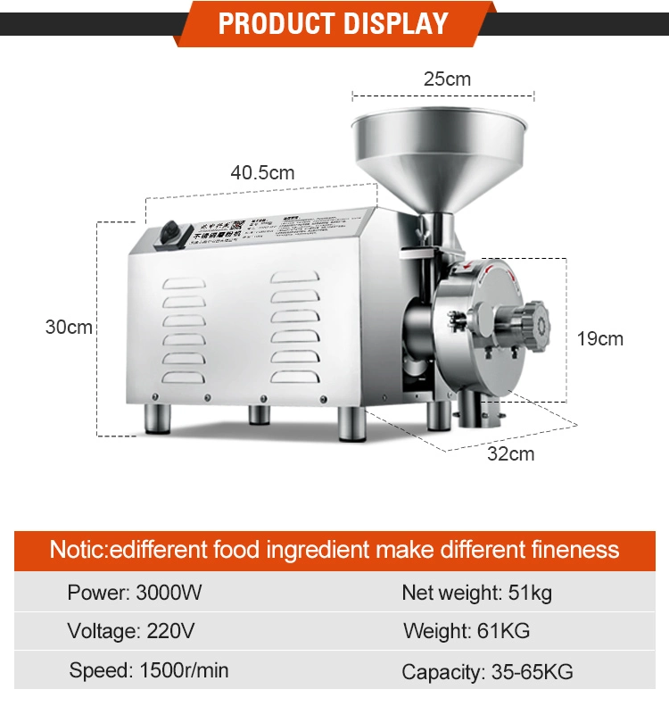 3000W Mini Dry Flour Mill Milling Machine Chilli Leaf Tea Grinding Turmeric Almonds Powder Grinder Machine