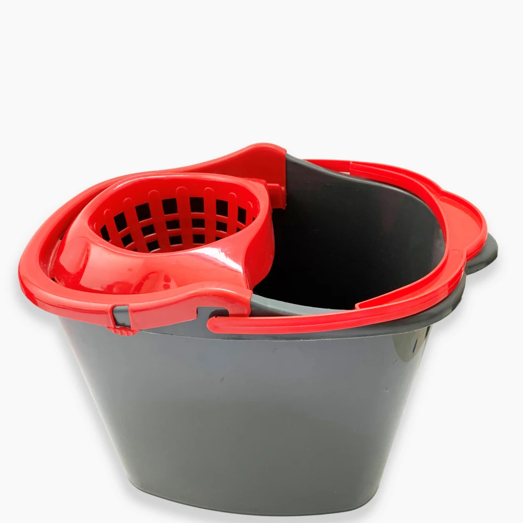 Quick Wring Bucket Floor Cleaning with Handle Plastic Floor Wringer Silver 15L Mop Bucket