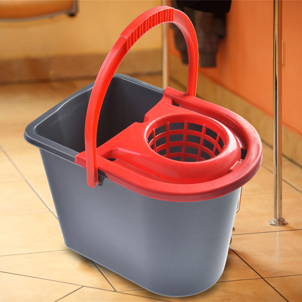 Quick Wring Bucket Floor Cleaning with Handle Plastic Floor Wringer Silver 14L Mop Bucket
