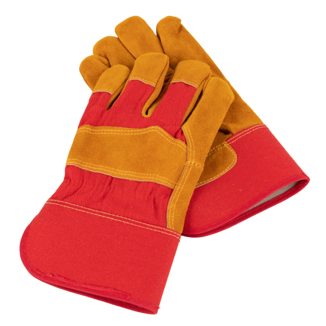 Premium Golden Color Cow Split Leather Work Glove with Unlined or Acrylic Lined