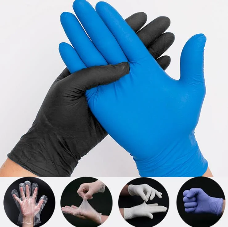 Black / Blue Disposable Nitrile Gloves Power Free Gloves Vinyl/Nitrile Blended Gloves