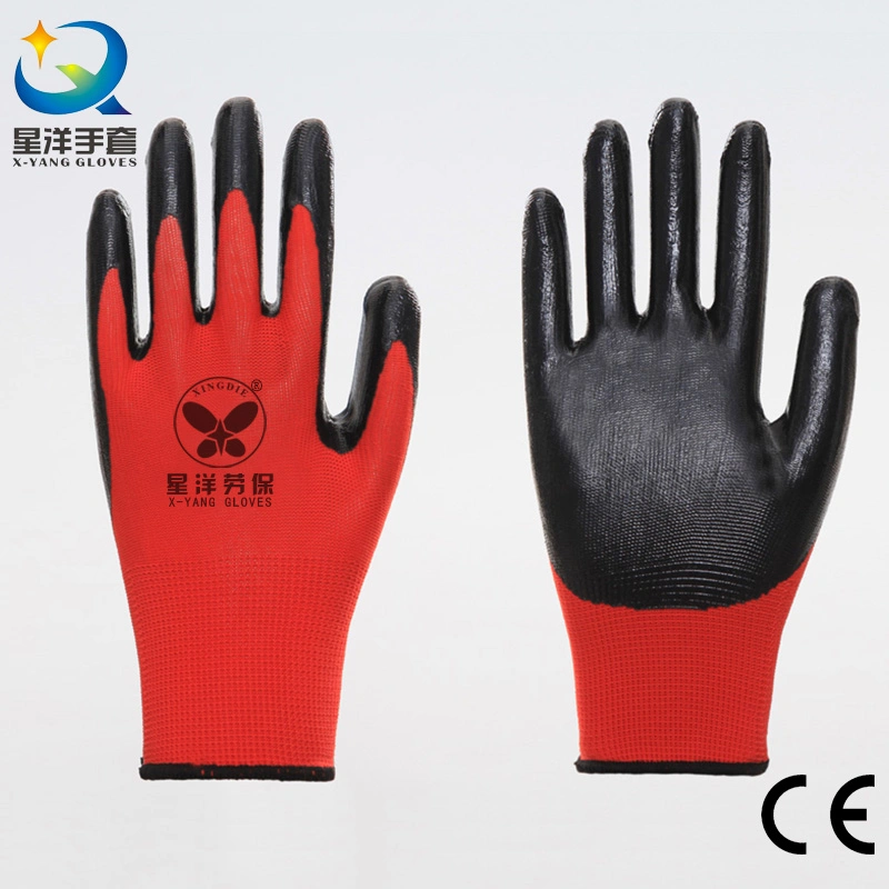 Gardening 13G Polyester Liner with Nitrile Coated Safety Gloves with CE Certificated