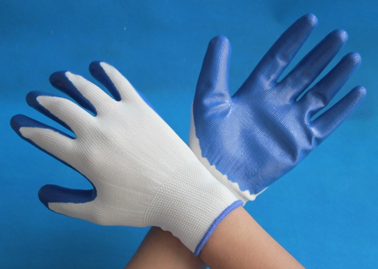 13 Gauge Polyester Smooth Nitrile Dipped Gloves Oil Resistance Safety Work