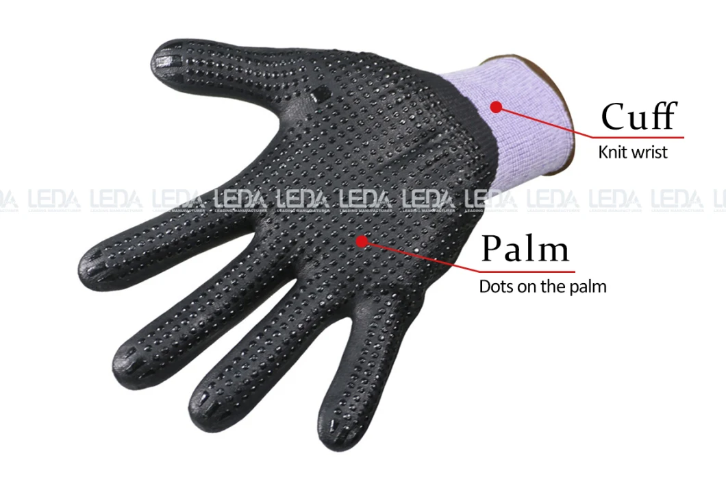 PVC Dotted Cut Resistant Level C 18g Hppe Knitted Hand Protection Gloves