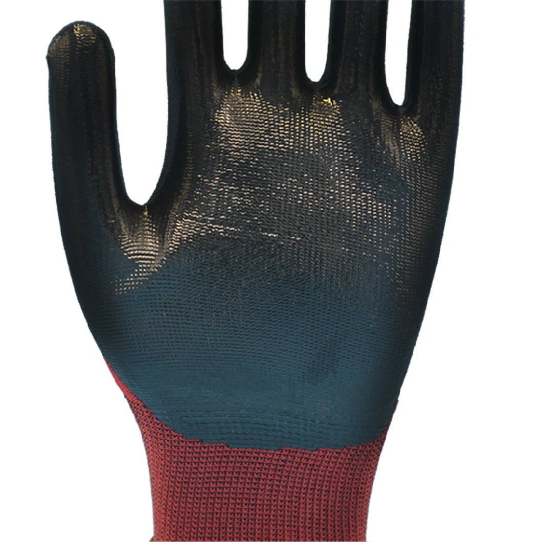 Black Polyester Nitrile Coated Gloves for Oil Resistance