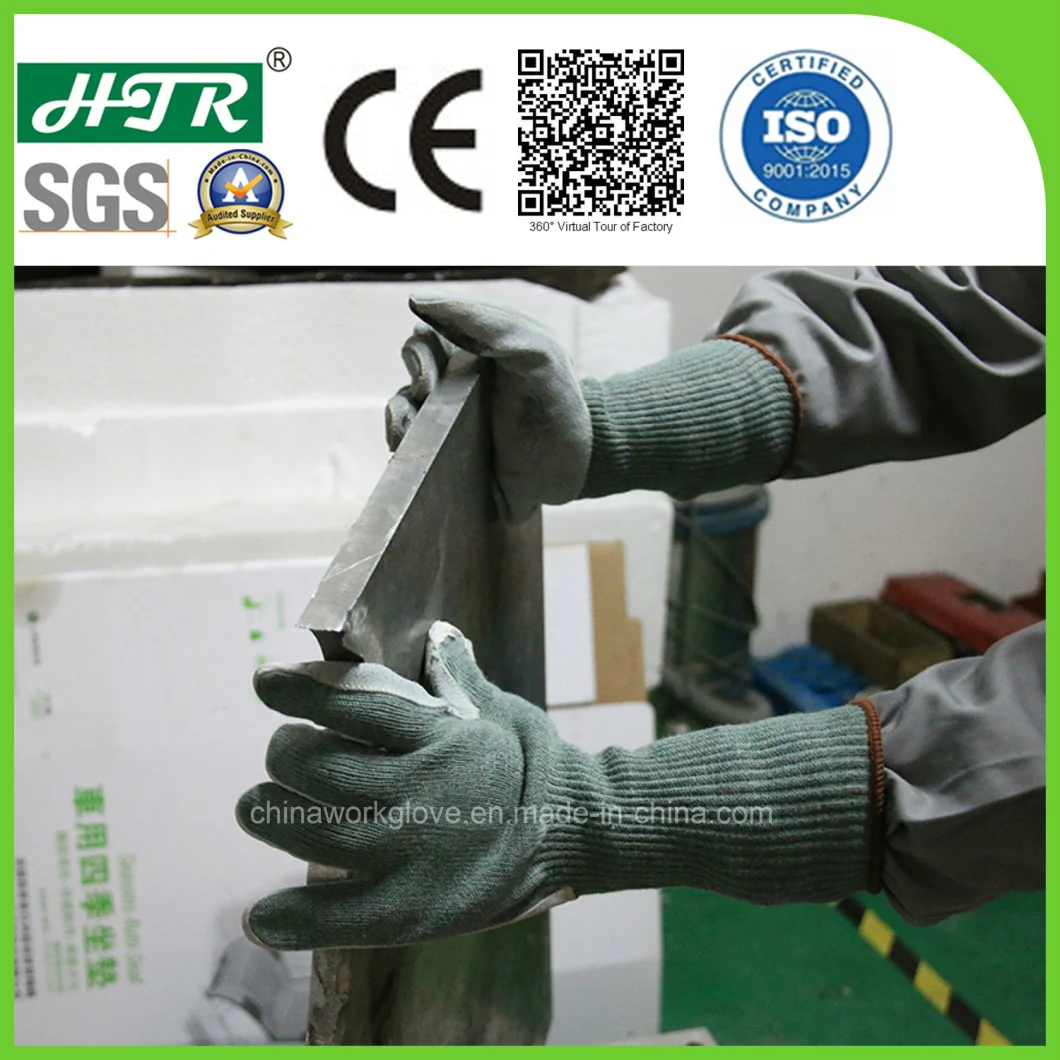 Leather Palm Abrasion and Puncture Resistant Anti-Cut Knitted Safety Work Gloves with Long Cuff