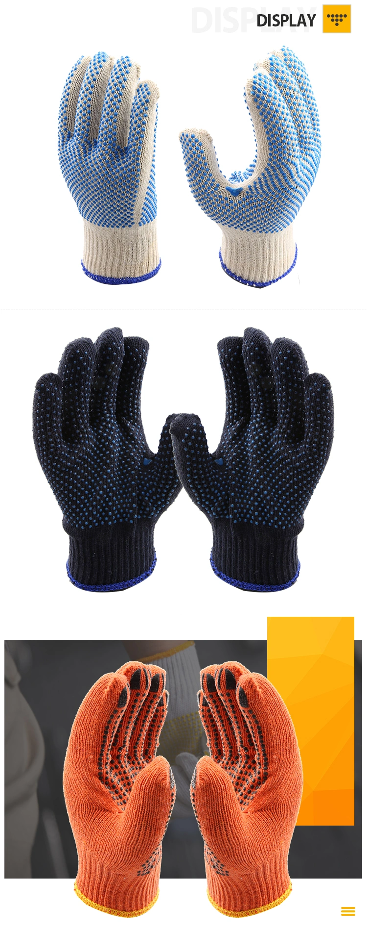 PVC Dotted 60% Cotton+40% Polyster Yarn Knitted Gloves Safety Glove Anti Slip Working Gloves