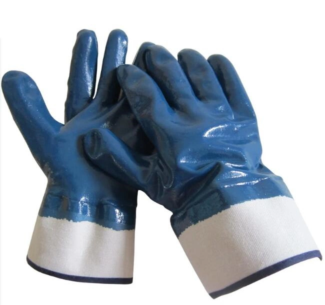 Heavy Duty Anti Acid&Alkali Anti-Chemical Oil Proof Cotton Jersey Fullly Nitrile Coated Safety Cuff Labor Safety Industrial Work Gloves