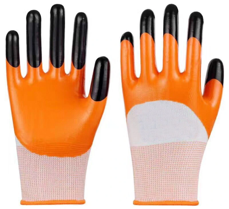 Finger Strengthen Nitrile Dipped Half Coated Gloves, Half Nitrile Coated Glove