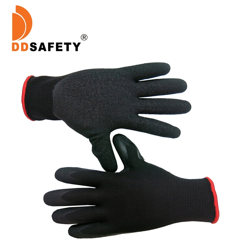 13 Gauge Black Polyester Liner Black Latex Crinkle Finish Gloves