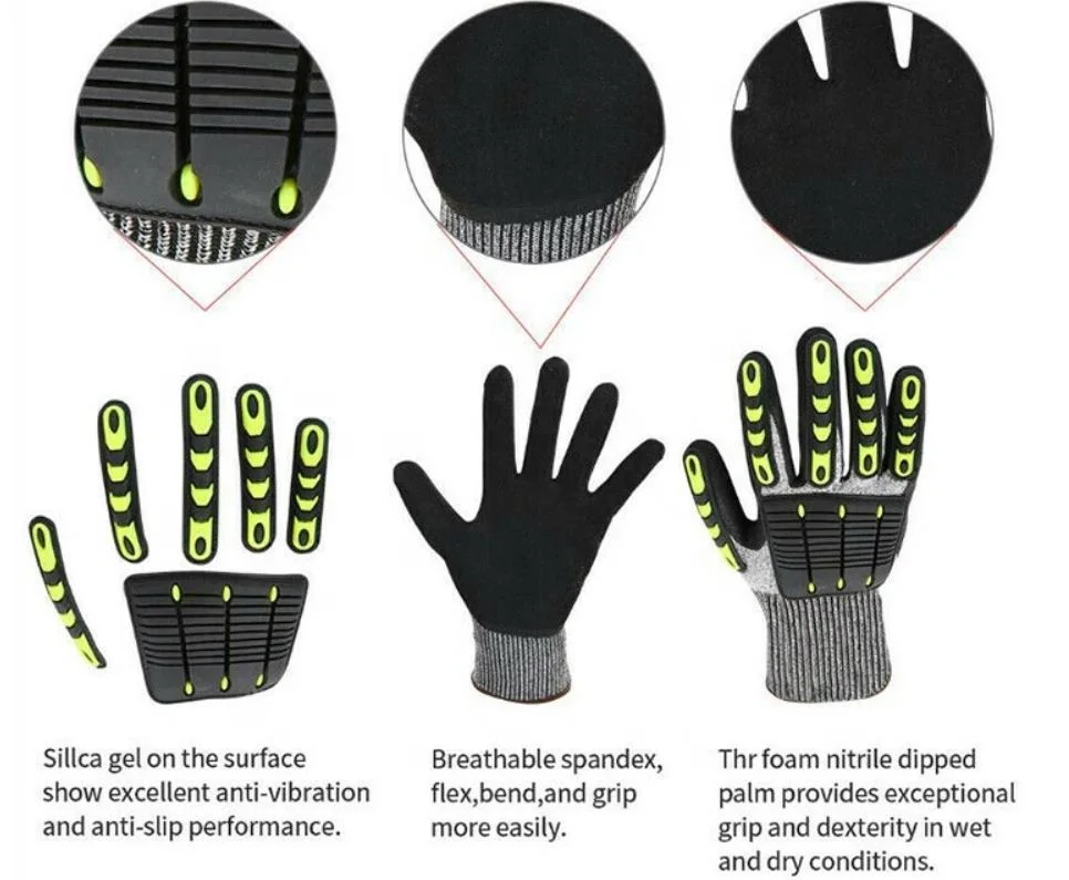 Mechanic Gloves TPR Impact Nitrile Heavy Duty Work Gloves Black Safety