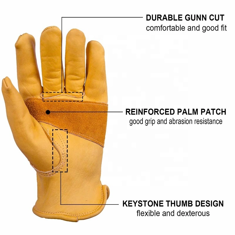 Yellow Cow Grain Leather Welding Gloves Driving Gloves Reinforced Palm Patch Leather Industrial Working Gloves
