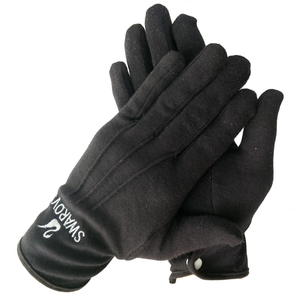 Embroidery Microfiber Gloves Three Lines and Snap Black Cotton Gloves