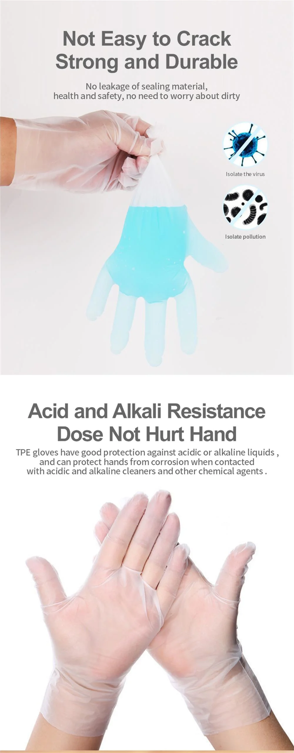 Sterile Disposable LDPE Gloves, Transparent Plastic Gloves Disposable PE Gloves E. G. TPE Gloves