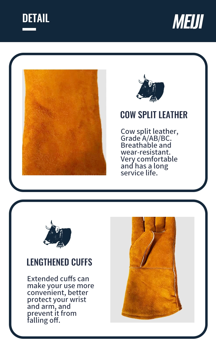 Heavy Duty Use Cow Leather Heat Resistant Kevlar Thread Welding Working Safety Gloves