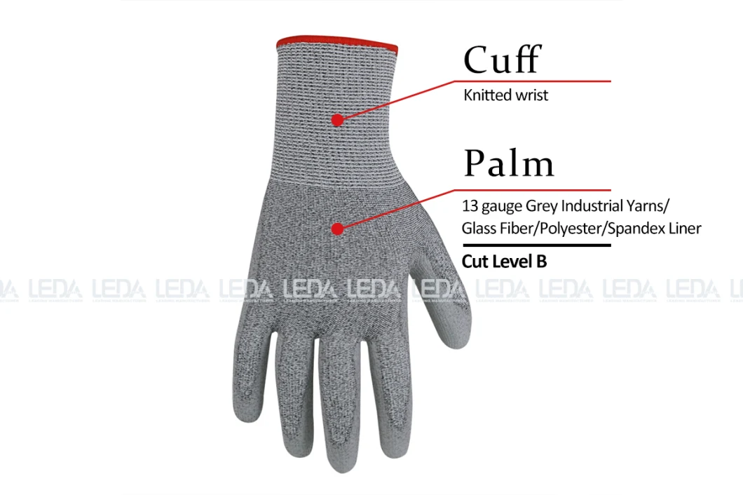 13G Industrial Yarn/Glass Fiber Knitted Cut Level B Hand Protection Gloves