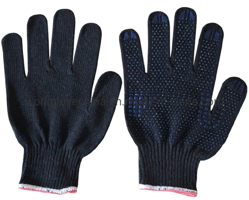 Polyester Cotton Knit Safety Gloves Protection Grip Work Gloves with Black PVC Dots for Painter Mechanic Industrial Warehouse Gardening