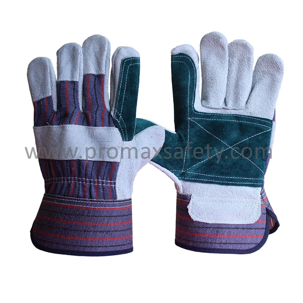 Blue Reinforced Palm Cow Split Leather Work Gloves