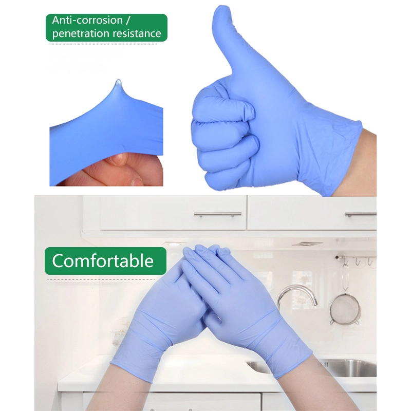 Nitrile Gloves Blue Food Grade Waterproof Allergy Free Disposable Work Safety Gloves Cleaning Gloves Mechanic