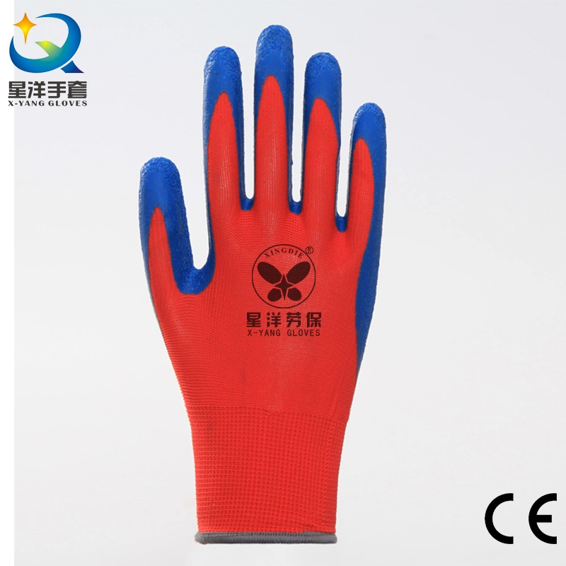 Rubber Safety Glove Polyester and Cotton Latex Coated Gloves with Foam Finished