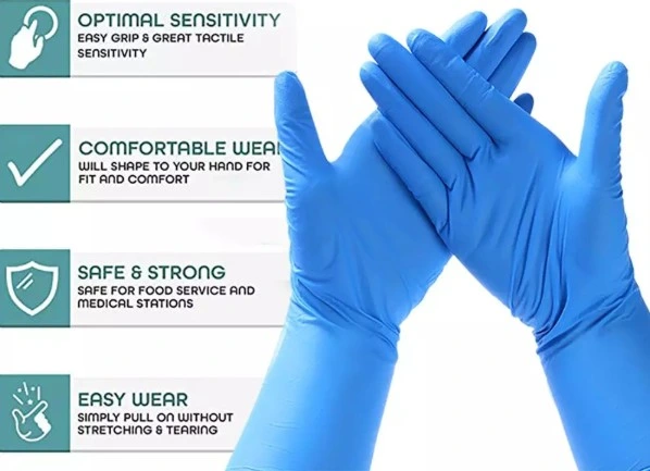 Wholesale Blue Powder Free Nitrile Gloves with High Quality Disposable Nitrile Gloves