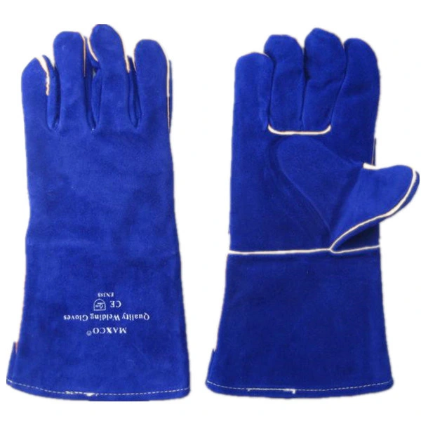 Blue Cow Split Leather Fully Lined Welding Industrial Safety Work Glove