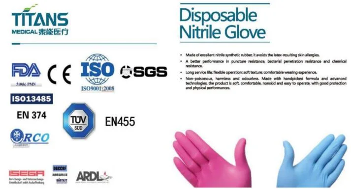 Disposable Free Latex Powder Free Nitrile Examination Safety Work Gloves CE FDA En455 Gloves
