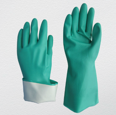 Unsupported Green Nitrile Chemical Industrial Glove with Flock Lining-5620