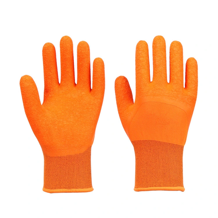 Cotton Shell Gloves Orange Latex Crinkle Coated Safety Gloves Industrial Work Gloves